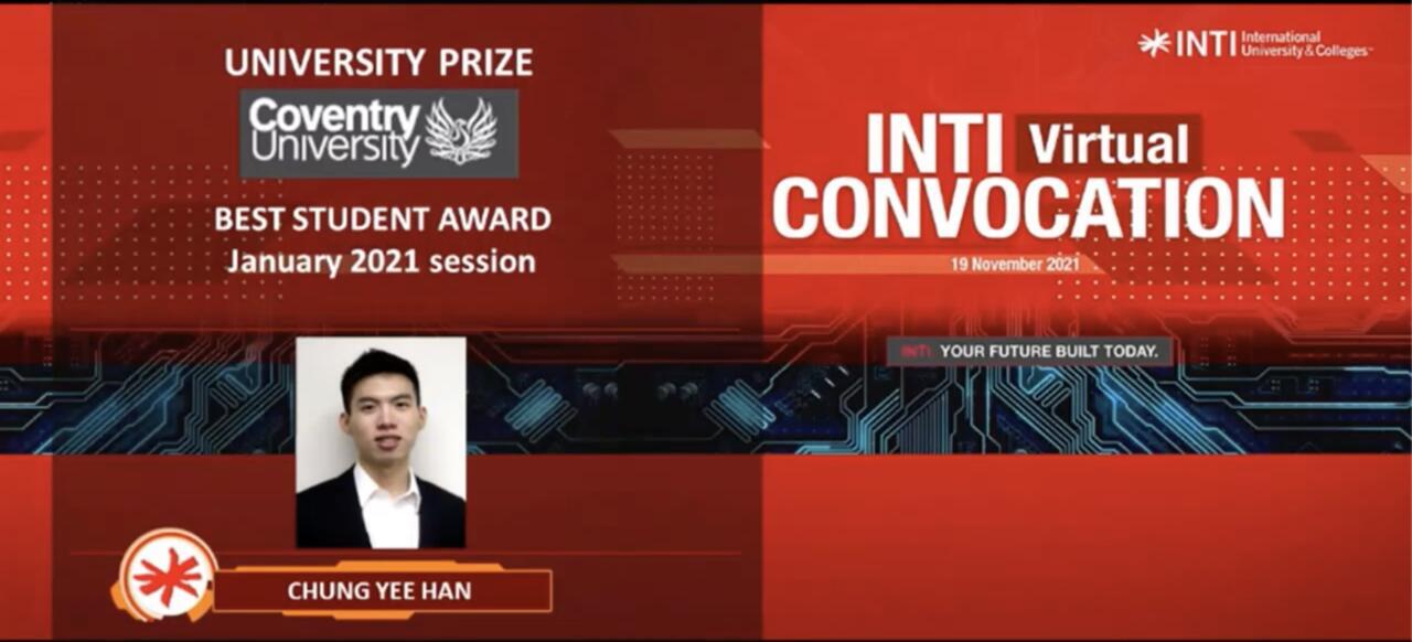 INTI virtual convocation slide showing Best Student Award